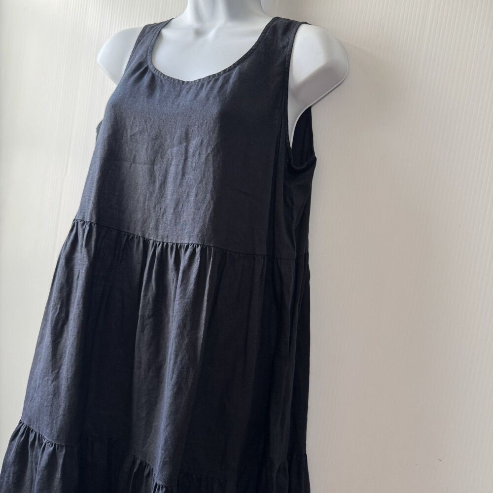 Eileen Fisher Linen Tiered Dress Womens Sz Small Black Midi Coastal Minimalist - Picture 15 of 15